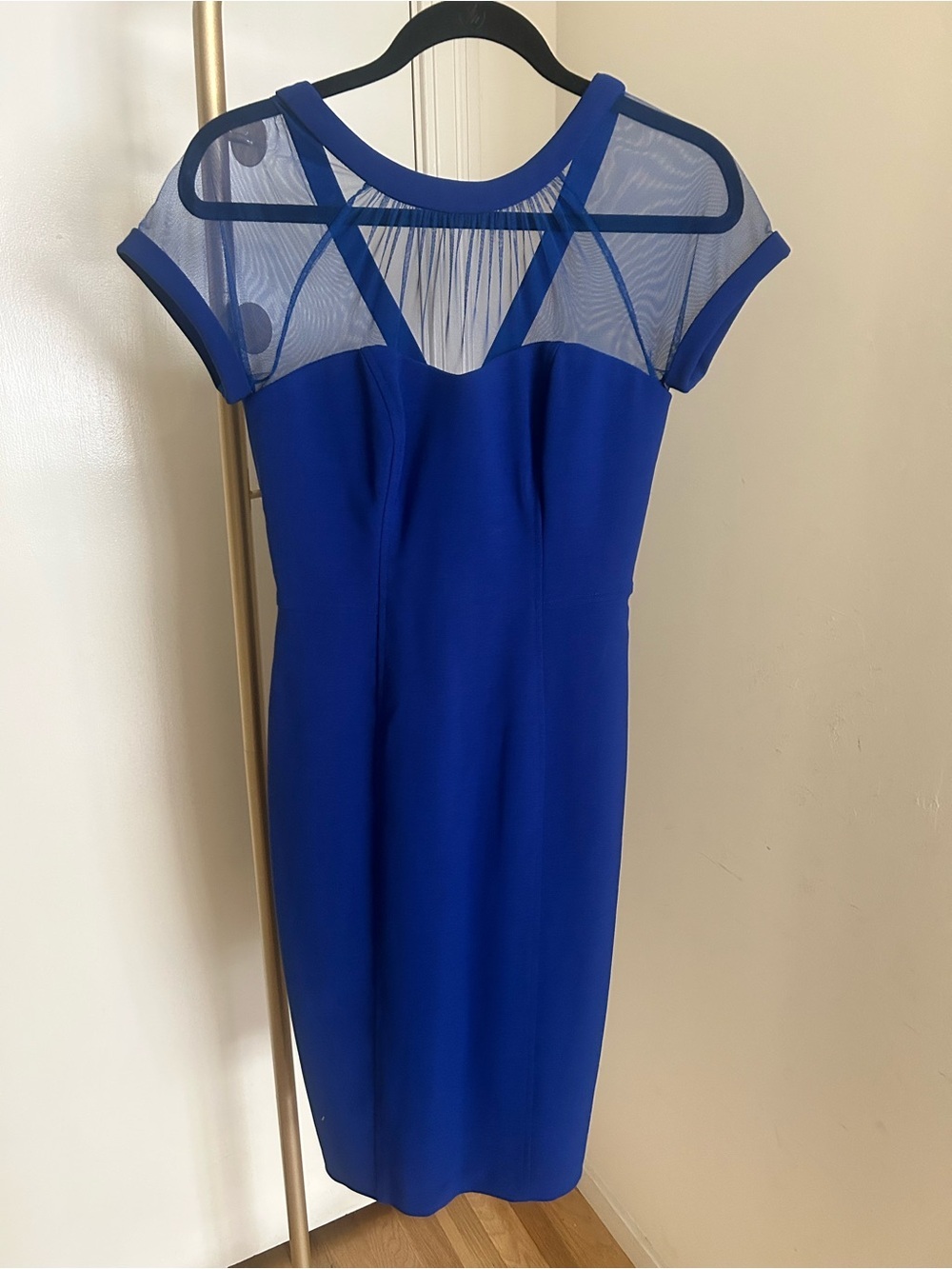 Maggy London Royal Blue Illusion Mesh Sheath Cocktail Dress Size 4